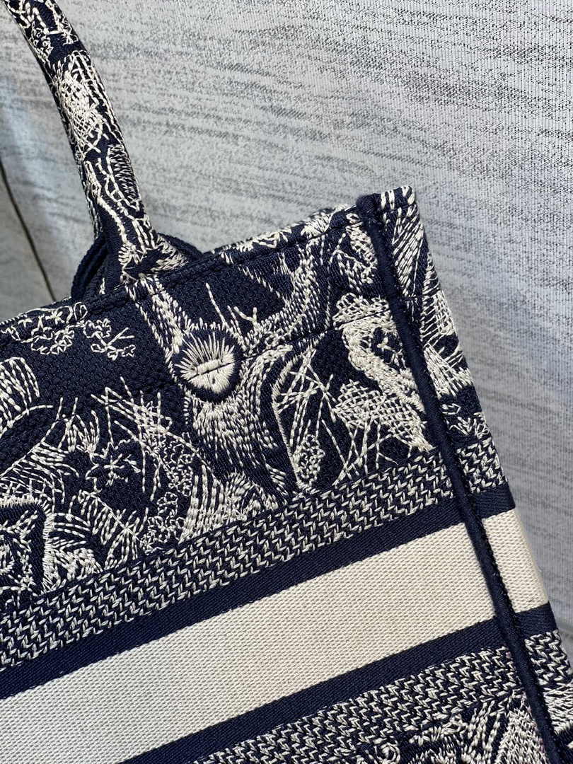 Dior Small Book Tote M1265 Blue and White Toile de Jouy Reverse Embroidery