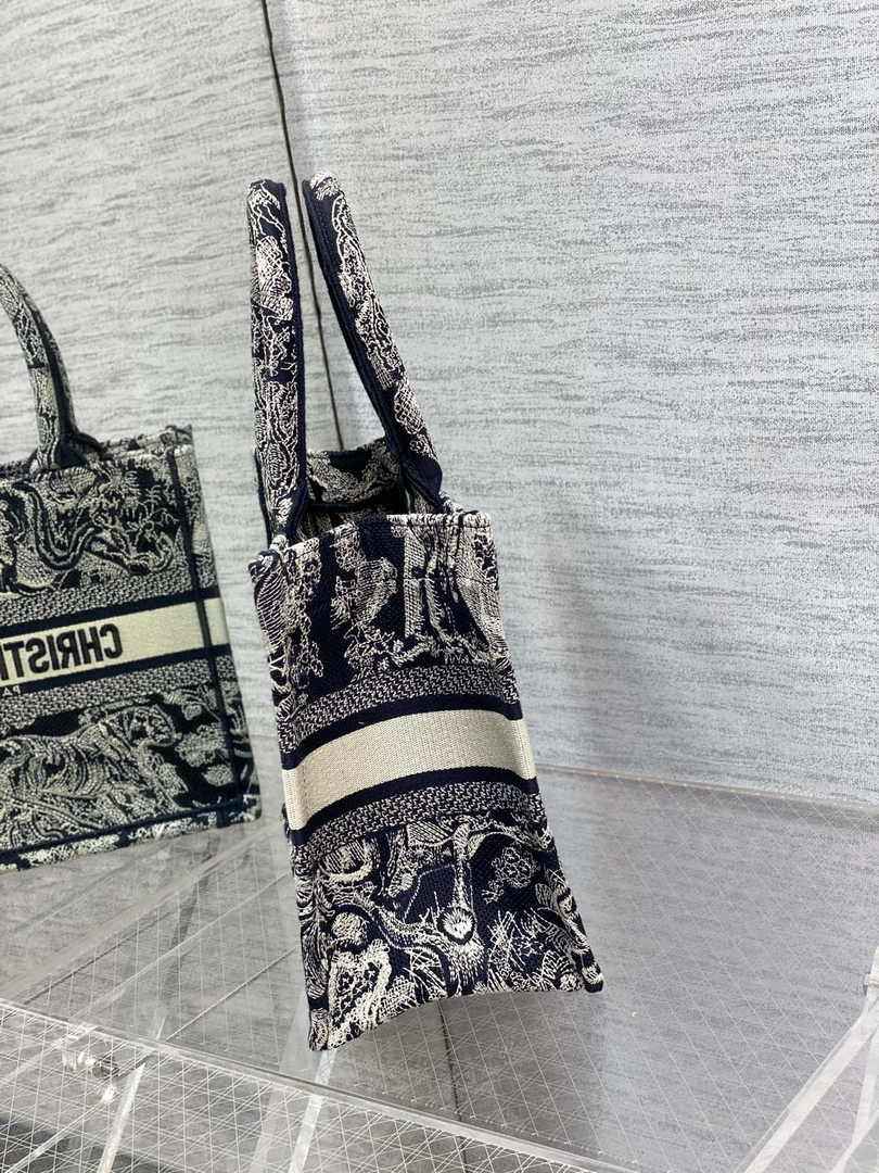 Dior Small Book Tote M1265 Blue and White Toile de Jouy Reverse Embroidery