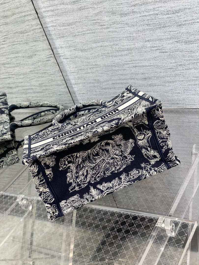 Dior Small Book Tote M1265 Blue and White Toile de Jouy Reverse Embroidery
