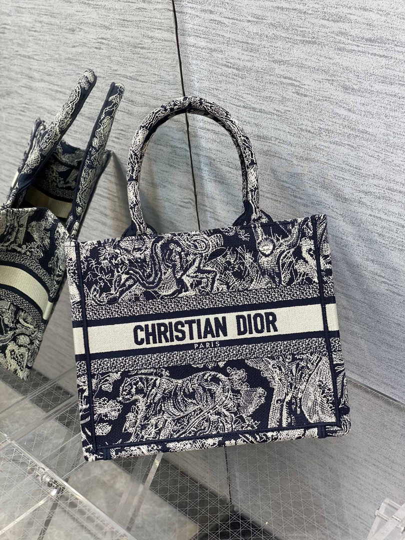 Dior Small Book Tote M1265 Blue and White Toile de Jouy Reverse Embroidery