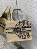 Dior M1265 Small Book Tote Beige jute fabric with Union motif