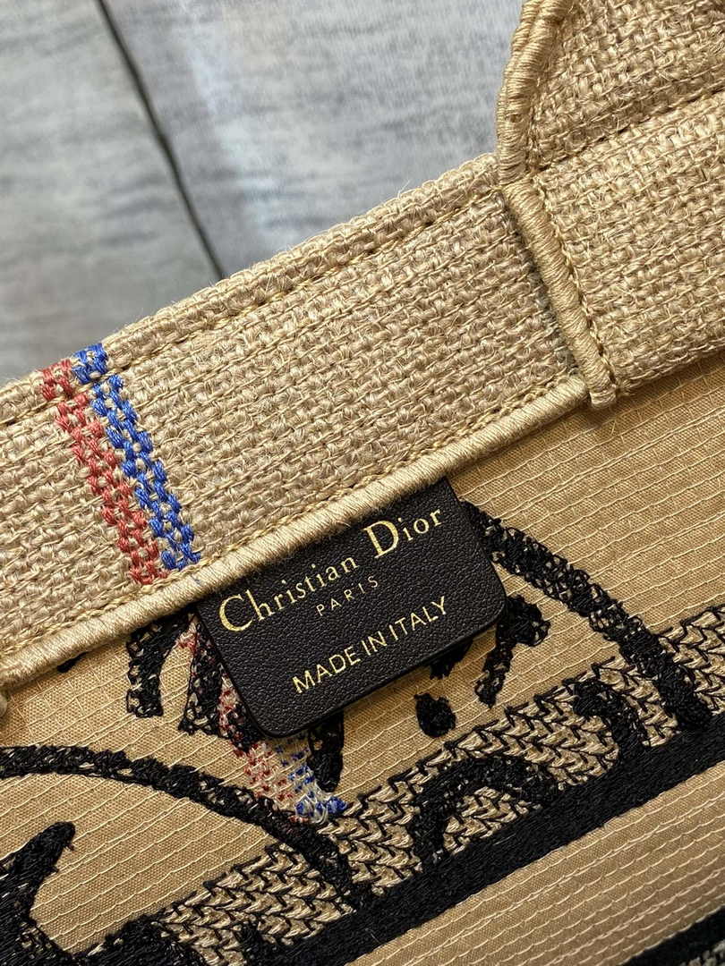 Dior M1265 Small Book Tote Beige jute fabric with Union motif