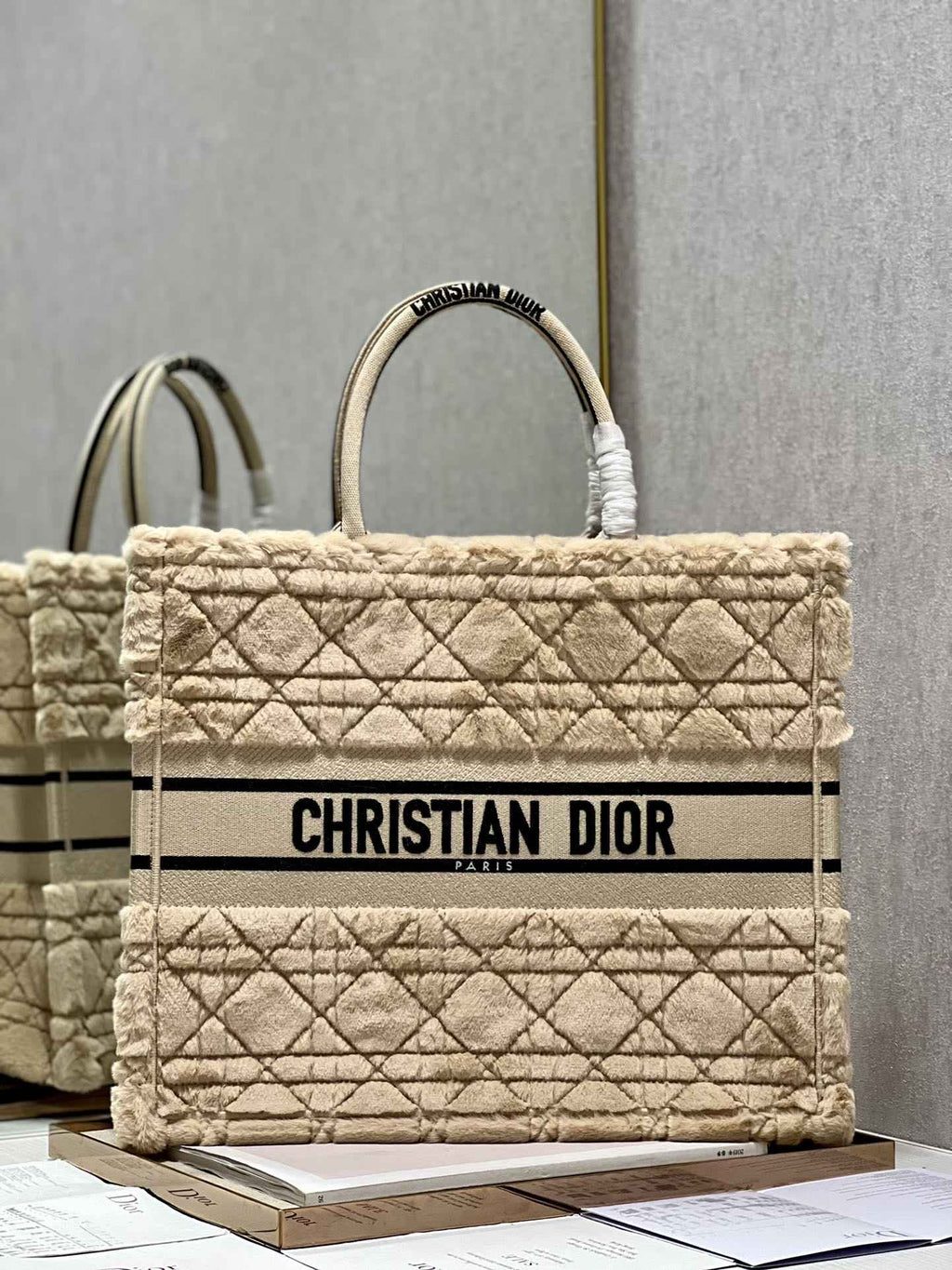 Dior M1286 Large Book Tote Bag Apricot Cannage