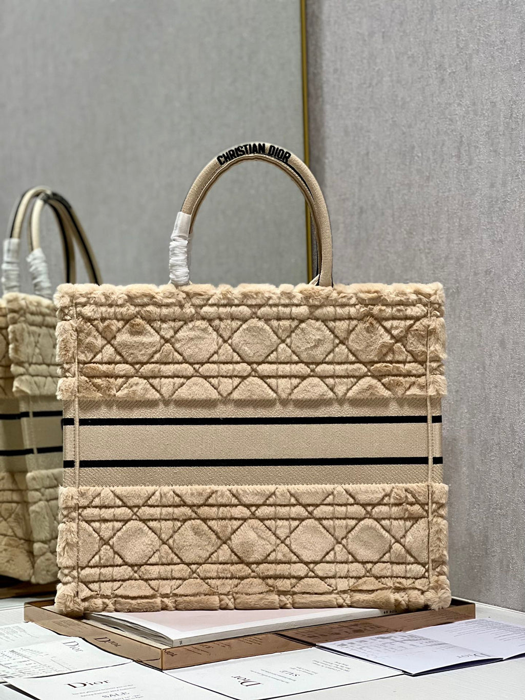 Dior M1286 Large Book Tote Bag Apricot Cannage