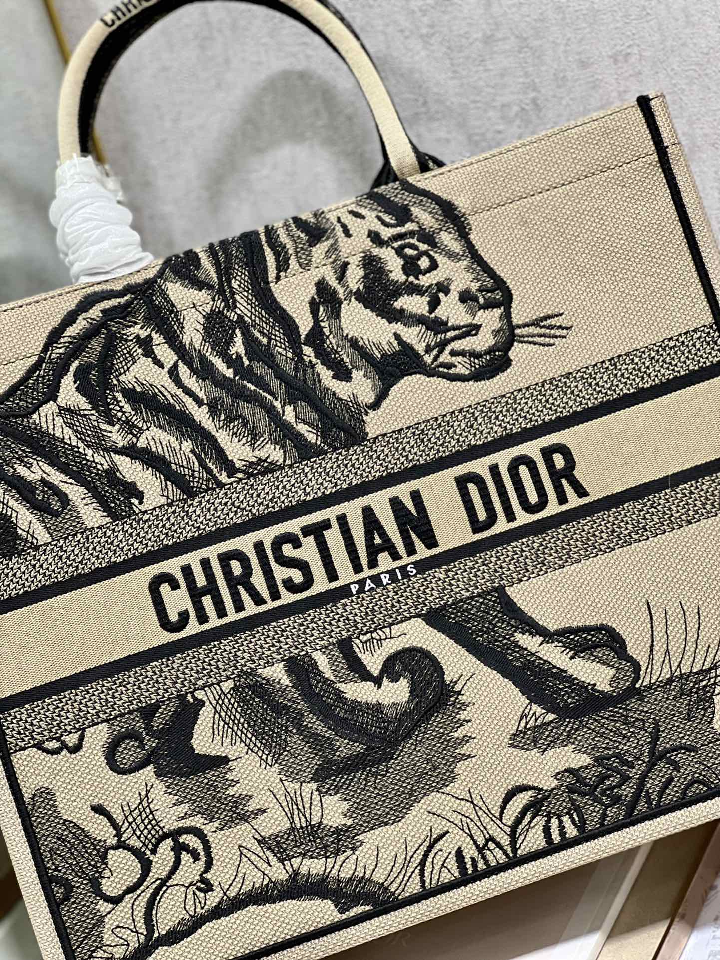 Dior M1286 Large Book Tote Bag Beige D-Jungle Pop Embroidery