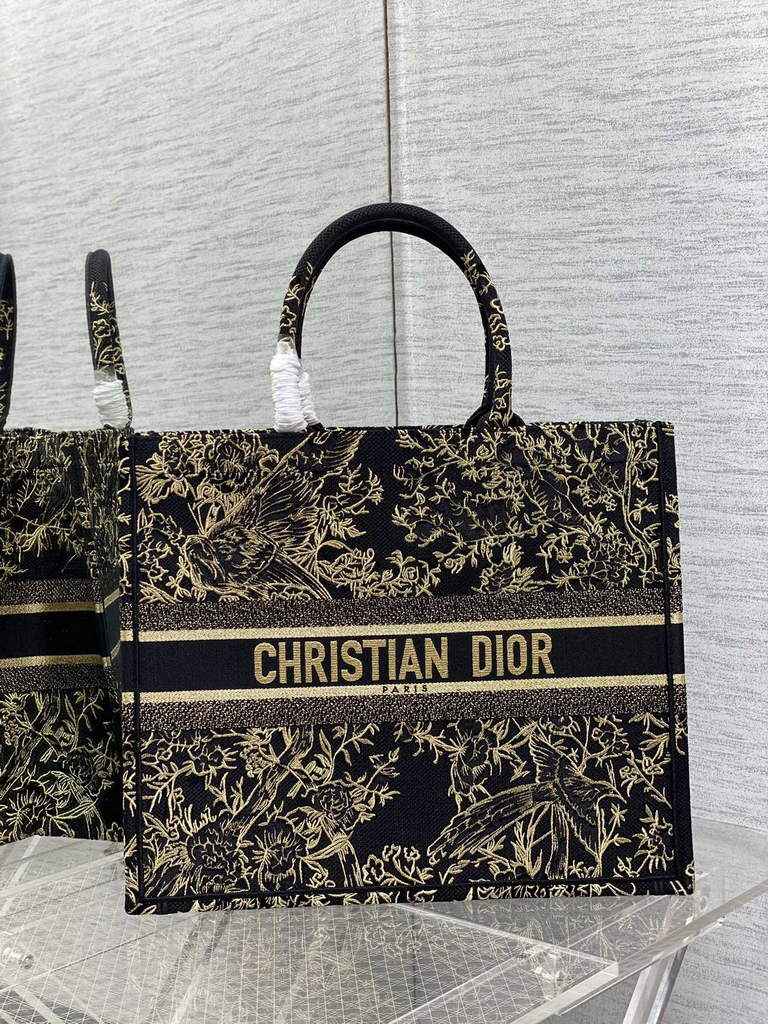Dior M1286 Large Book Tote Bag Black Gold Multicolor Jardin d'Hiver