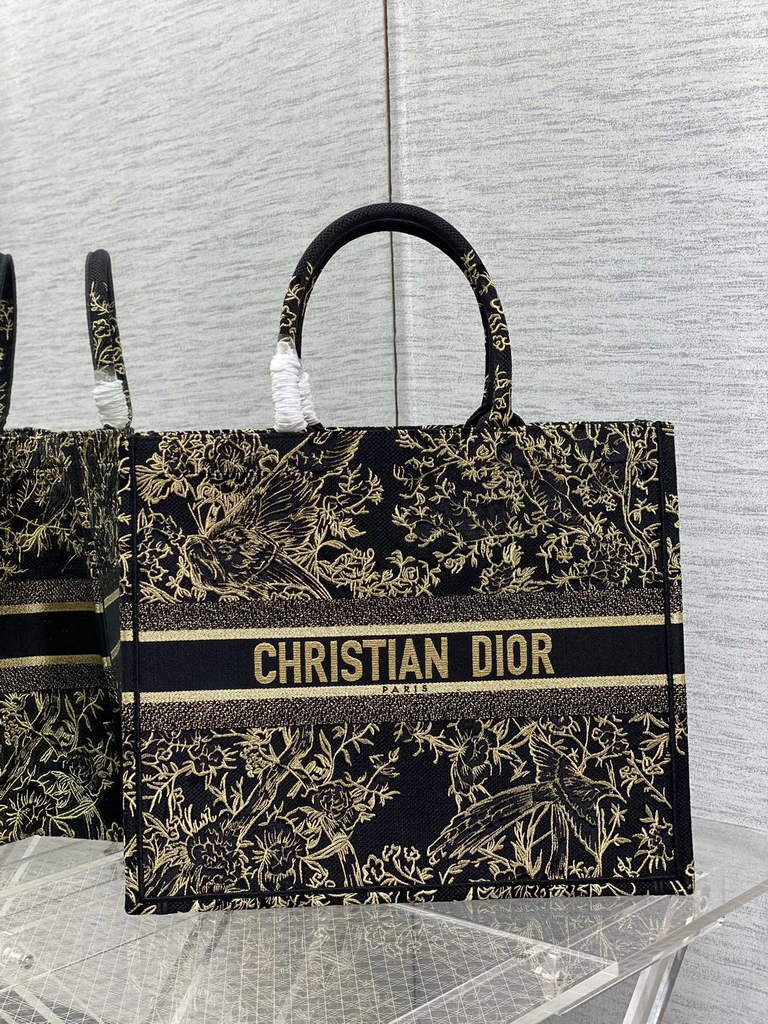 Dior M1286 Large Book Tote Bag Black Gold Multicolor Jardin d'Hiver - Default Title - View 1
