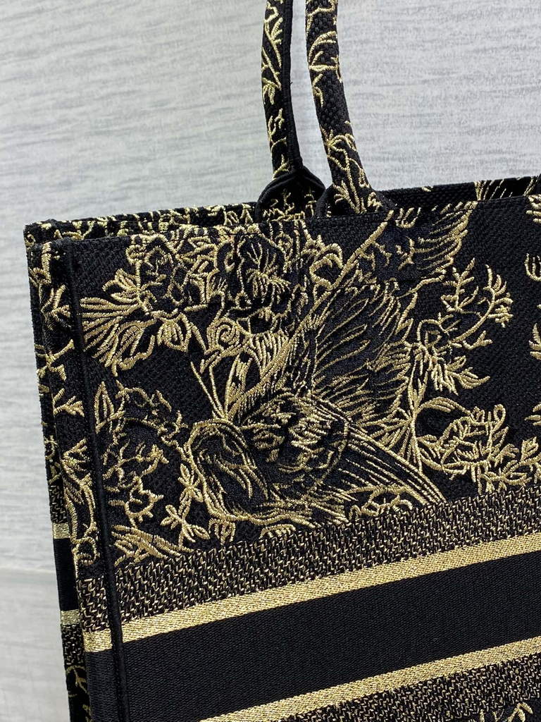 Dior M1286 Large Book Tote Bag Black Gold Multicolor Jardin d'Hiver
