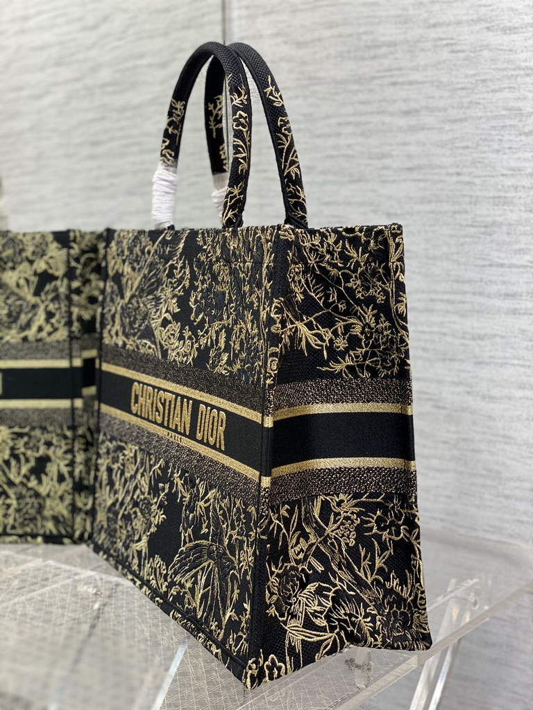 Dior M1286 Large Book Tote Bag Black Gold Multicolor Jardin d'Hiver