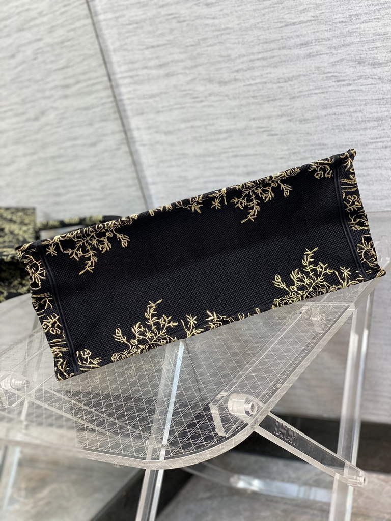 Dior M1286 Large Book Tote Bag Black Gold Multicolor Jardin d'Hiver