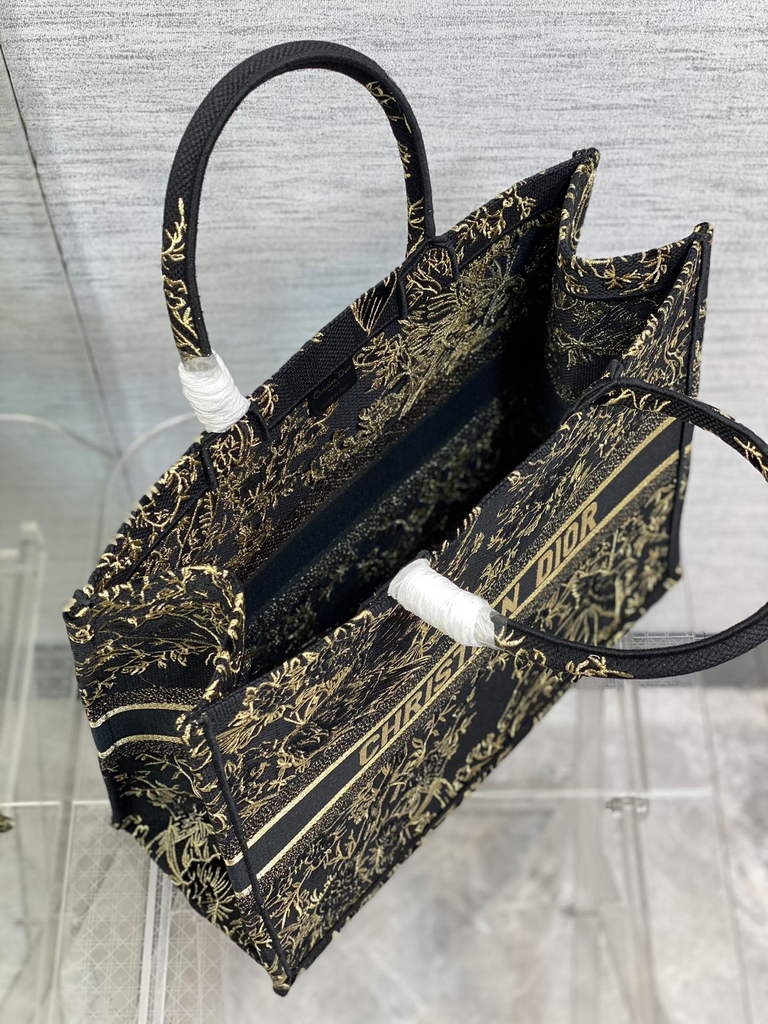 Dior M1286 Large Book Tote Bag Black Gold Multicolor Jardin d'Hiver