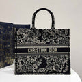 Dior M1286 Large Book Tote Bag Black Multicolor Jardin d'Hiver Embroidery