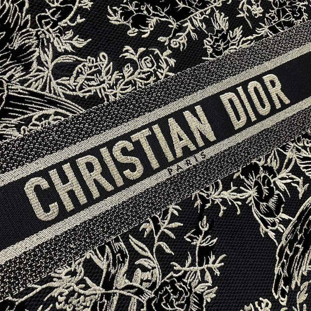 Dior M1286 Large Book Tote Bag Black Multicolor Jardin d'Hiver Embroidery