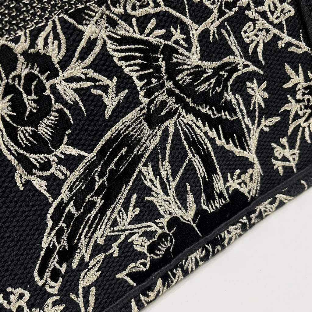 Dior M1286 Large Book Tote Bag Black Multicolor Jardin d'Hiver Embroidery