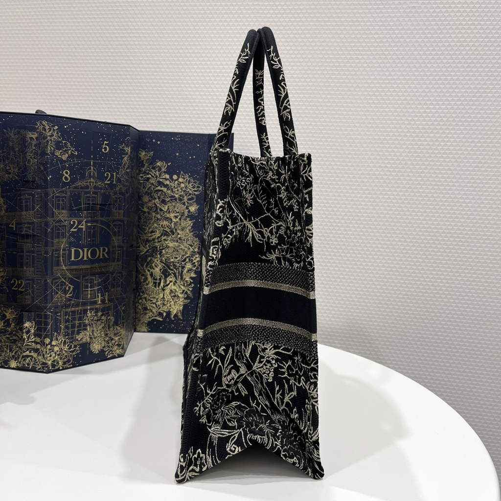 Dior M1286 Large Book Tote Bag Black Multicolor Jardin d'Hiver Embroidery