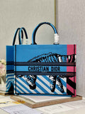 Dior M1286 Large Book Tote Bag Blue D-Jungle Pop Embroidery