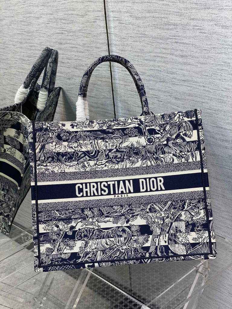 Dior M1286 Large Book Tote Bag Blue Toile de Jouy Reverse Embroidery
