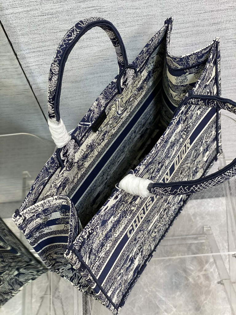 Dior M1286 Large Book Tote Bag Blue Toile de Jouy Reverse Embroidery