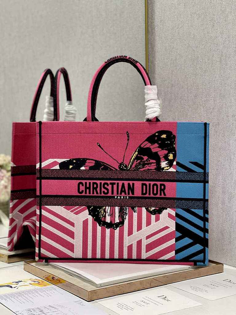 Dior M1286 Large Book Tote Bag Plum Butterfly D-Jungle Pop Embroidery