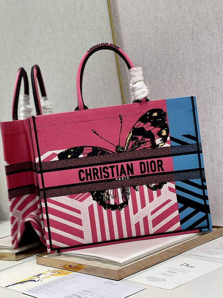Dior M1286 Large Book Tote Bag Plum Butterfly D-Jungle Pop Embroidery