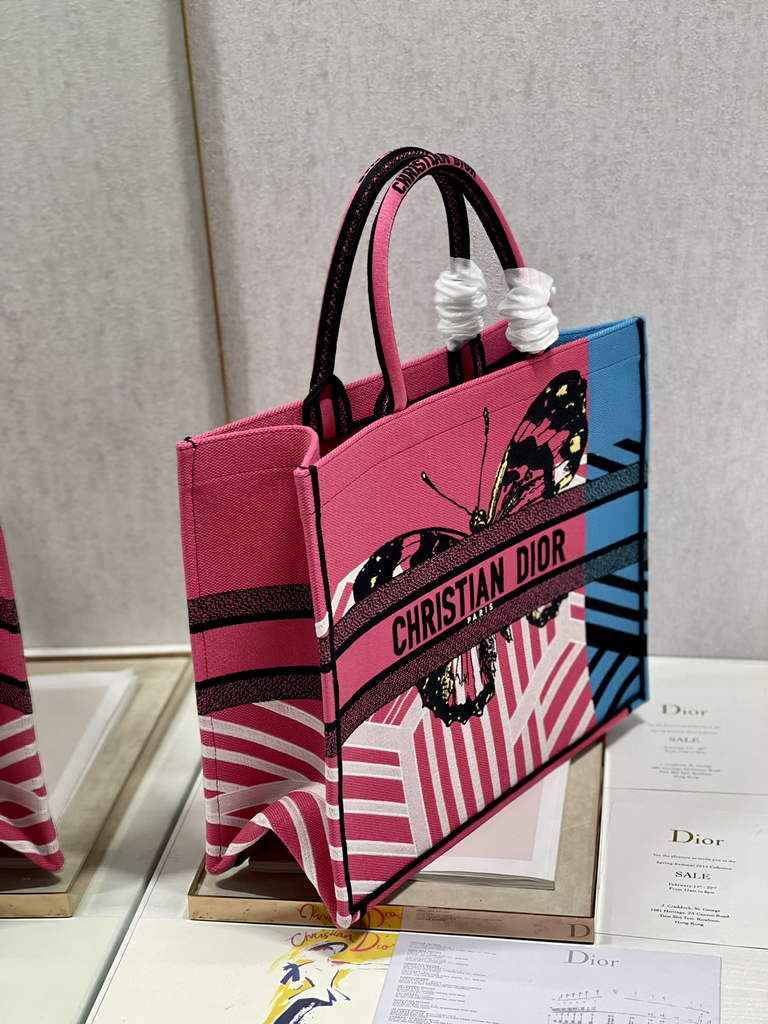 Dior M1286 Large Book Tote Bag Plum Butterfly D-Jungle Pop Embroidery
