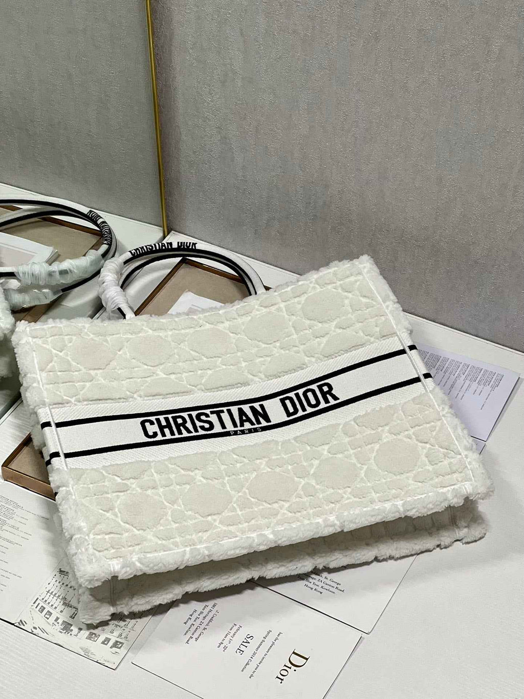 Dior M1286 Large Book Tote Bag White Cannage