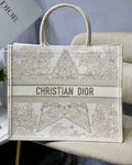 Dior M1286 Large Book Tote Bag Gold Around the World Embroidery