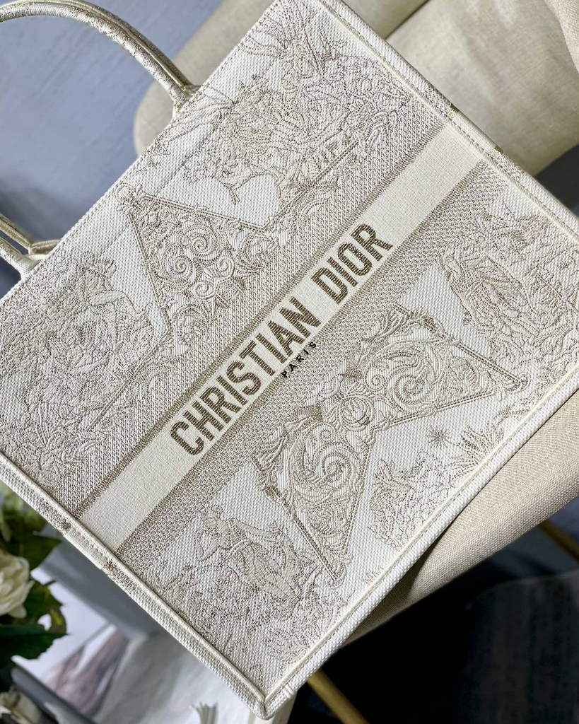 Dior M1286 Large Book Tote Bag Gold Around the World Embroidery
