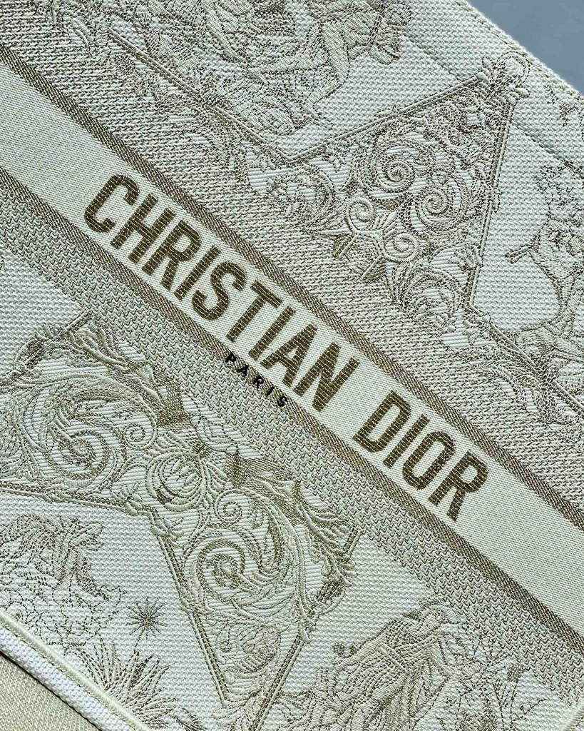 Dior M1286 Large Book Tote Bag Gold Around the World Embroidery