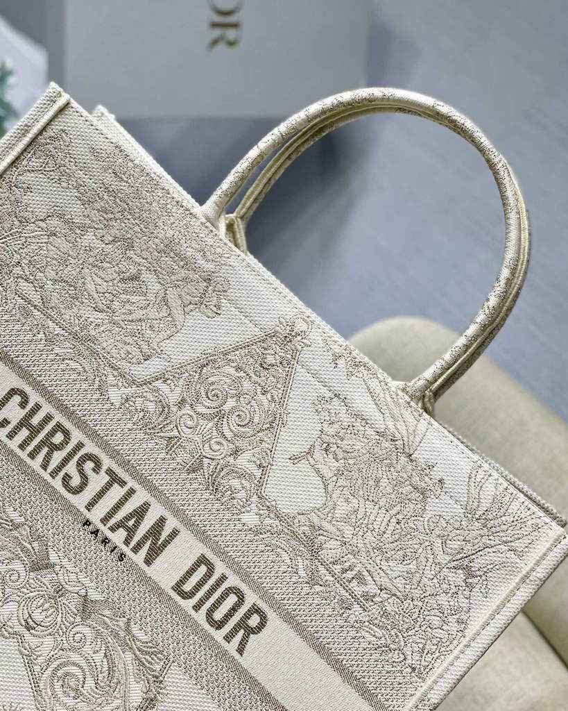 Dior M1286 Large Book Tote Bag Gold Around the World Embroidery