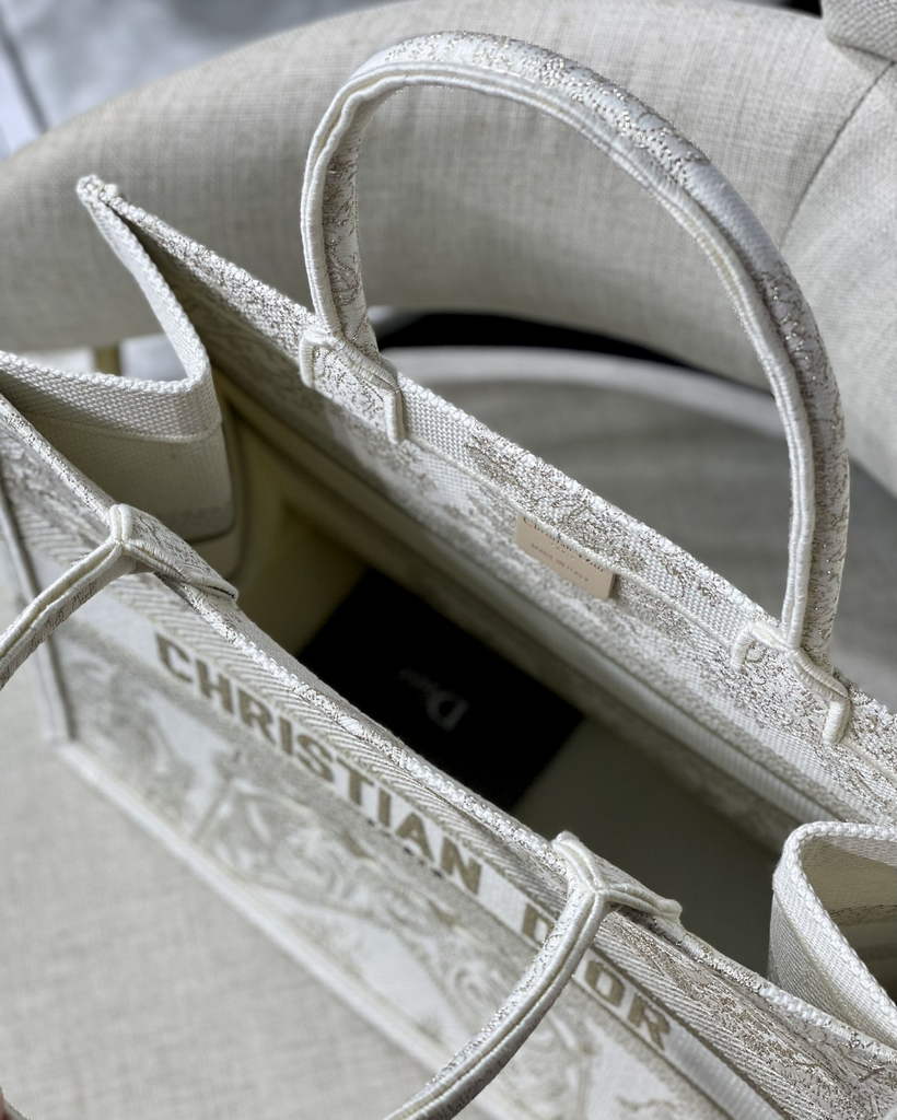 Dior M1286 Large Book Tote Bag Gold Around the World Embroidery