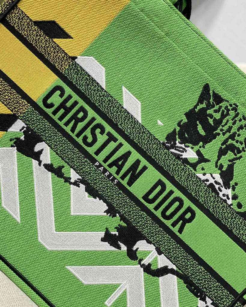 Dior M1286 Large Book Tote Bag Green D-Jungle Pop Embroidery