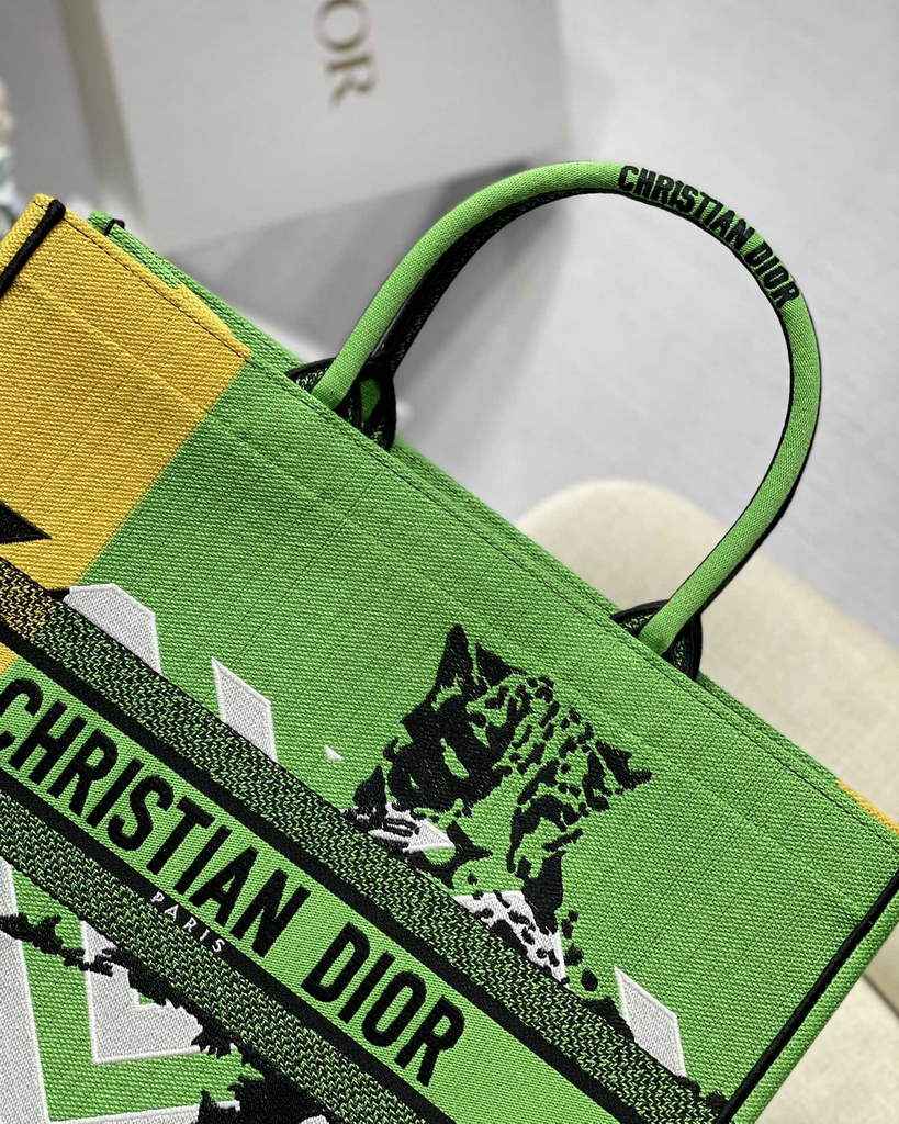 Dior M1286 Large Book Tote Bag Green D-Jungle Pop Embroidery