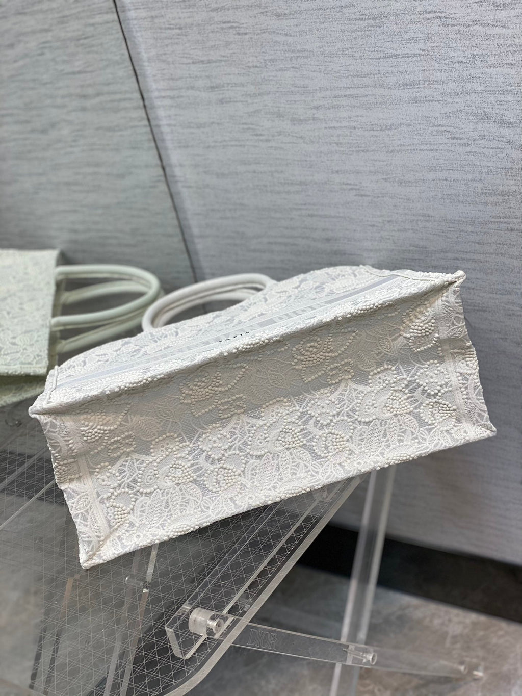 Dior M1286 Large Book Tote Bag White Lace Embroidery