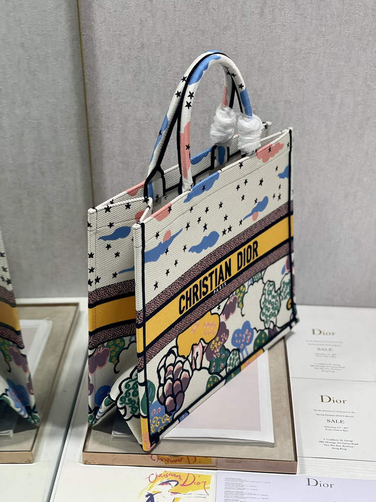 Dior Large Book Tote Bag M1286 Beige Multicolor Embroidery