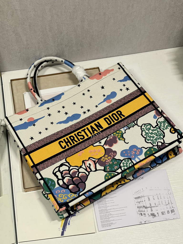 Dior Large Book Tote Bag M1286 Beige Multicolor Embroidery