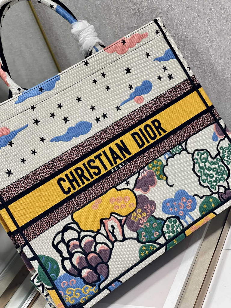 Dior Large Book Tote Bag M1286 Beige Multicolor Embroidery