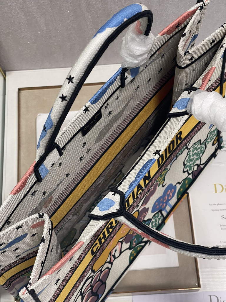 Dior Large Book Tote Bag M1286 Beige Multicolor Embroidery