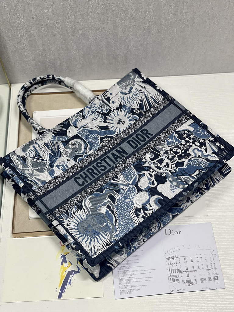 Dior Large Book Tote Bag M1286 Blue Multicolor Embroidery