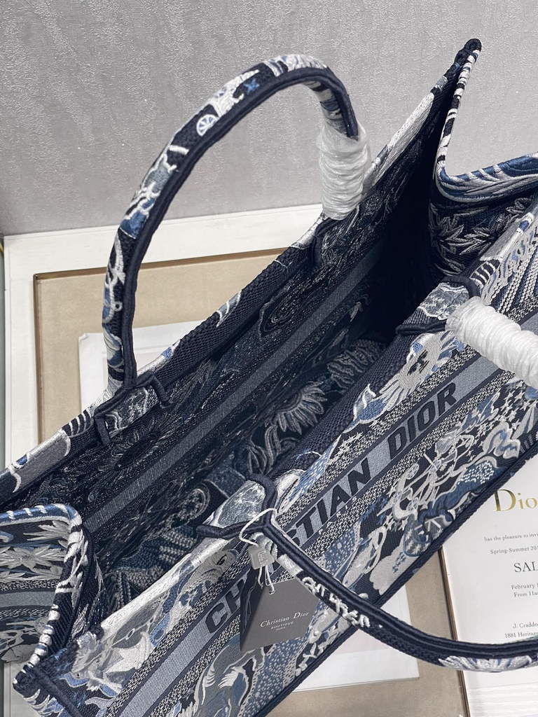 Dior Large Book Tote Bag M1286 Blue Multicolor Embroidery