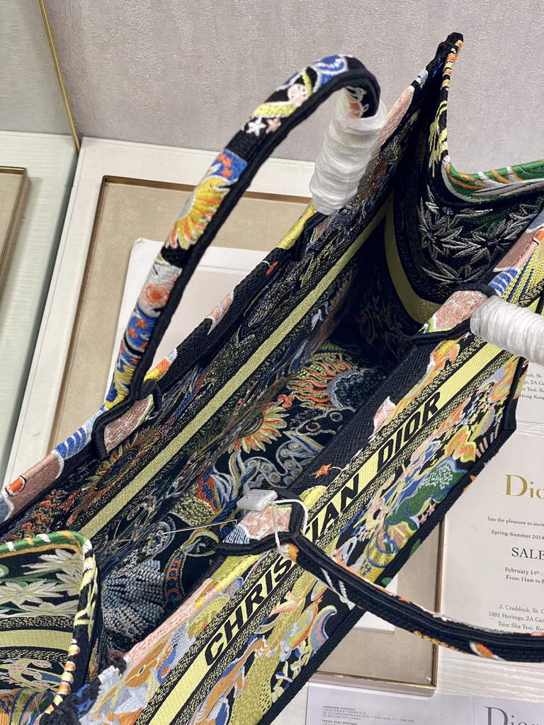 Dior Large Book Tote Bag M1286 Yellow Multicolor Embroidery