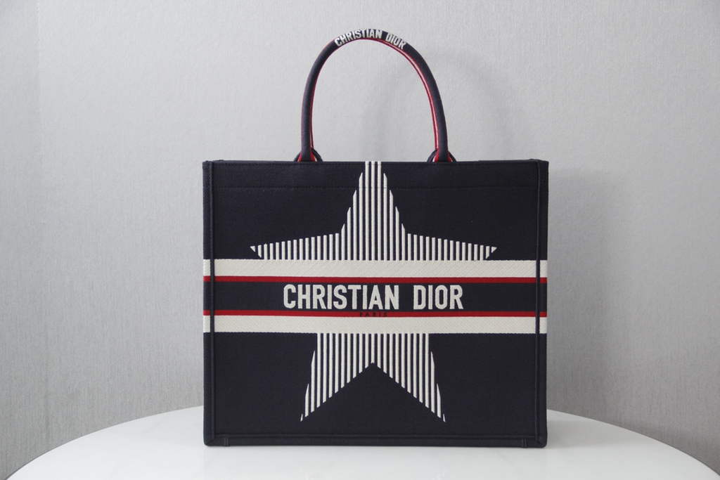 Dior M1286 Large Book Tote Bag Black Pentagram Multicolor Embroidery