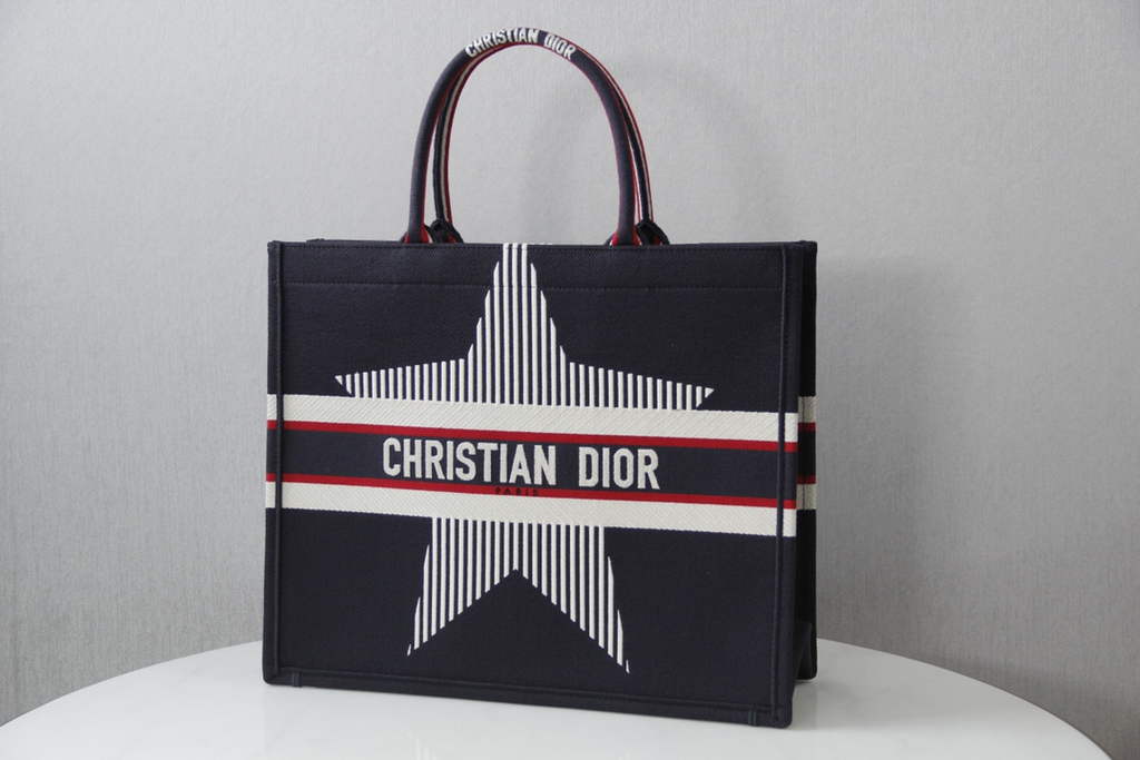 Dior M1286 Large Book Tote Bag Black Pentagram Multicolor Embroidery