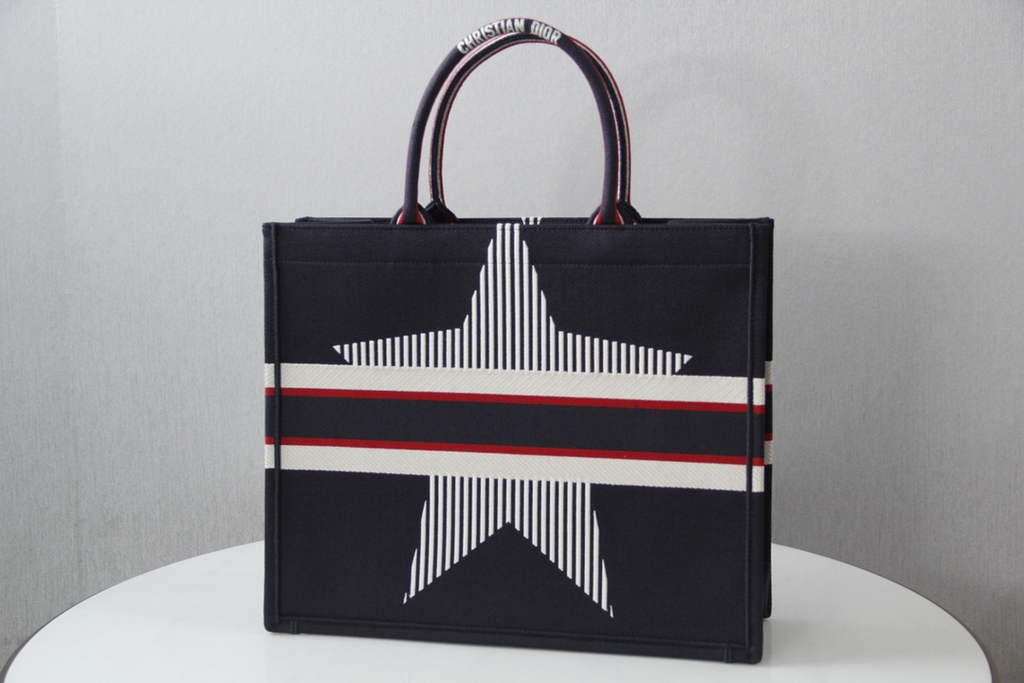 Dior M1286 Large Book Tote Bag Black Pentagram Multicolor Embroidery