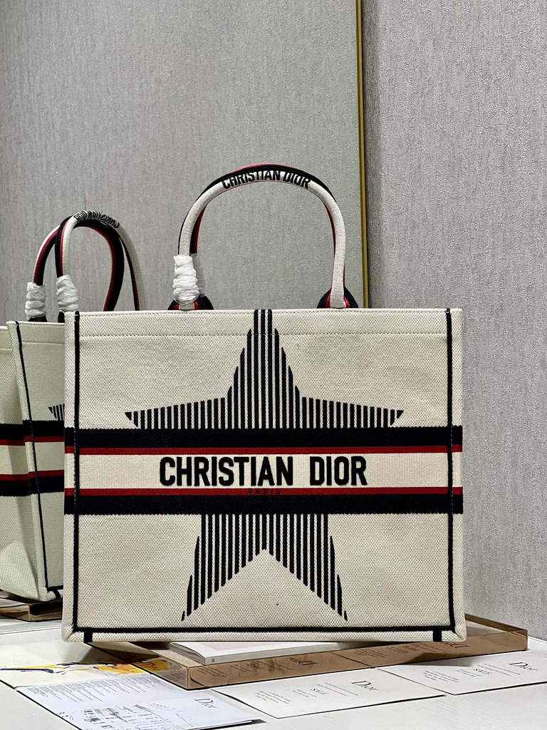 Dior M1286 Large Book Tote Bag Beige Pentagram Multicolor Embroidery