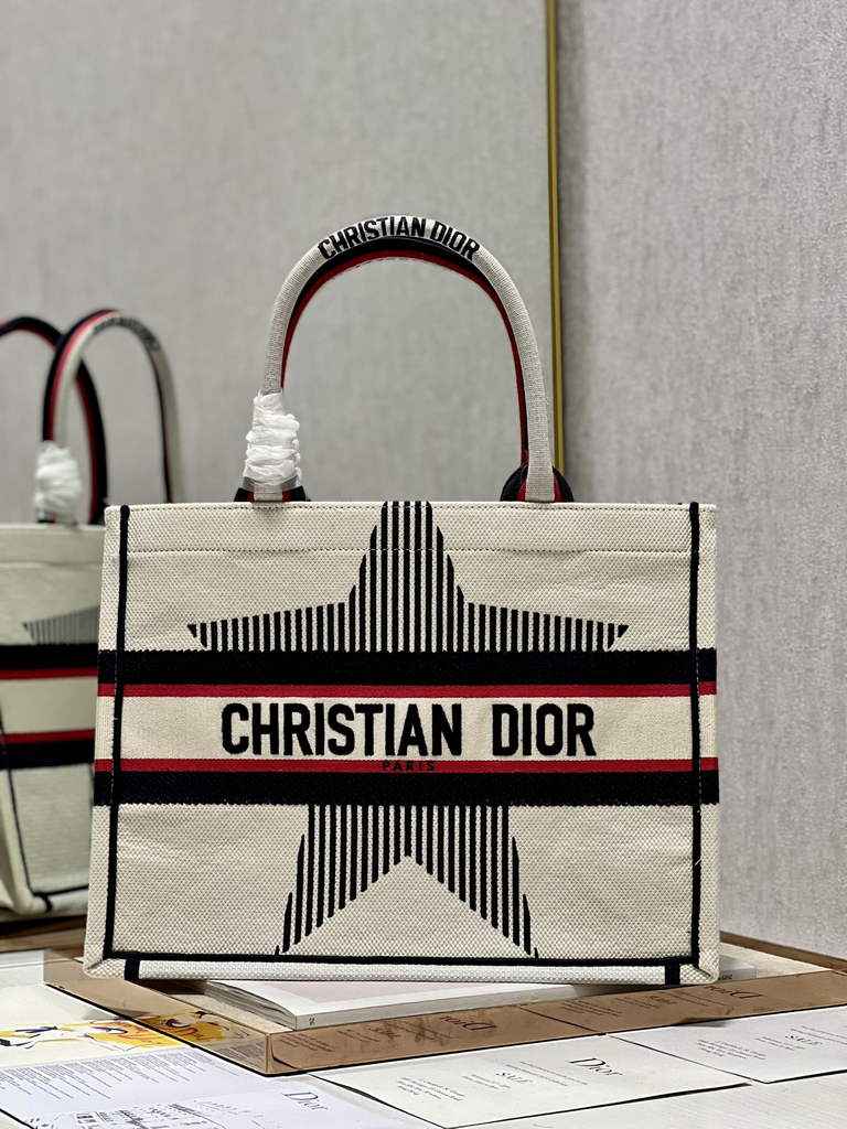 Dior M1286 Large Book Tote Bag Beige Pentagram Multicolor Embroidery
