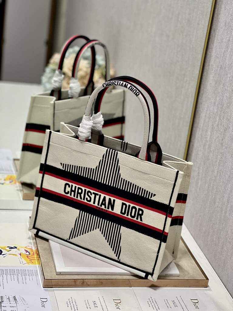 Dior M1286 Large Book Tote Bag Beige Pentagram Multicolor Embroidery