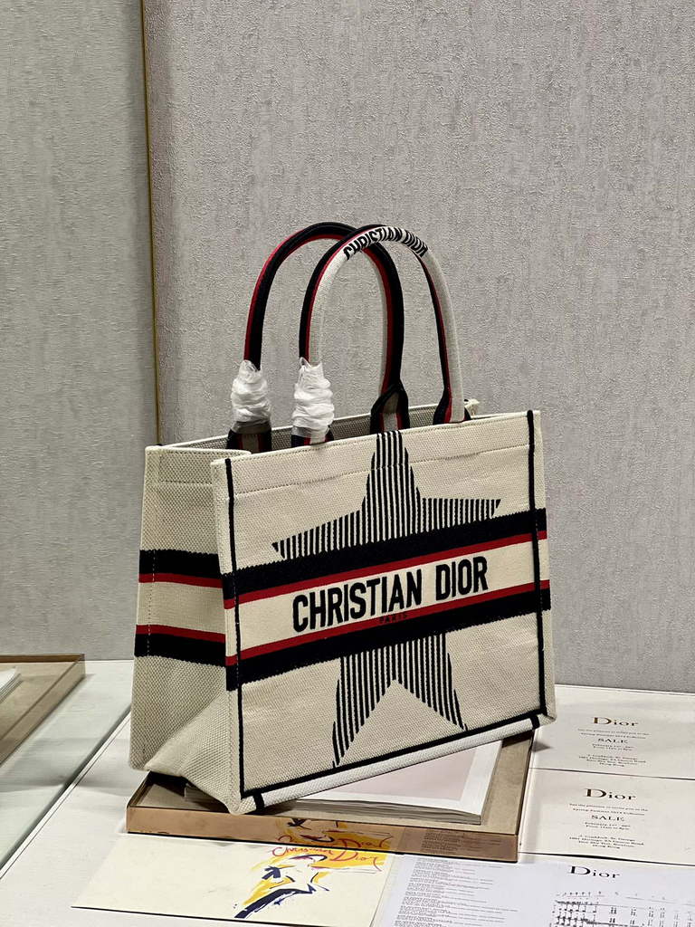 Dior M1286 Large Book Tote Bag Beige Pentagram Multicolor Embroidery
