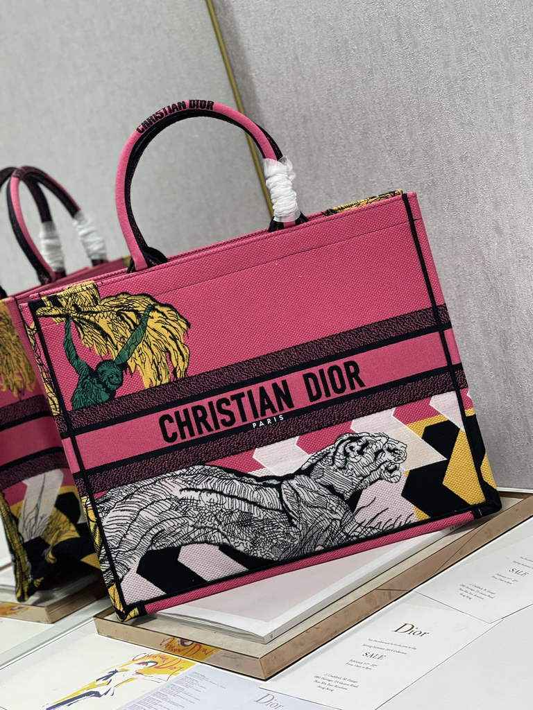 Dior M1286 Large Book Tote Bag Pink D-Jungle Pop Embroidery