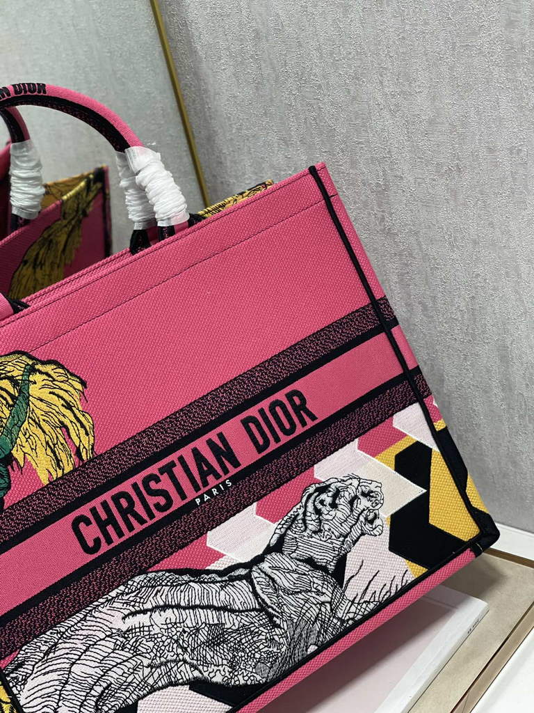 Dior M1286 Large Book Tote Bag Pink D-Jungle Pop Embroidery
